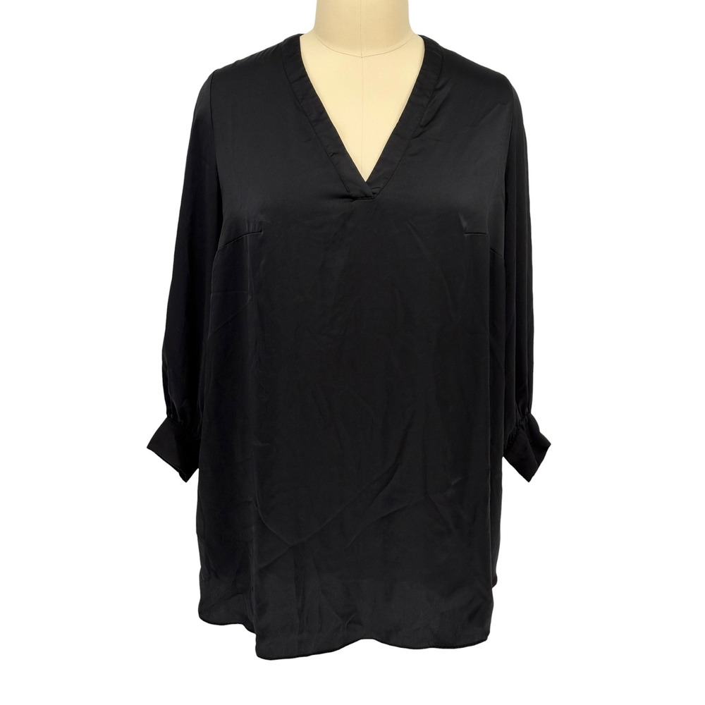 H&M Blouse Black V-Neck Long Sleeve Satin Tunic XL
